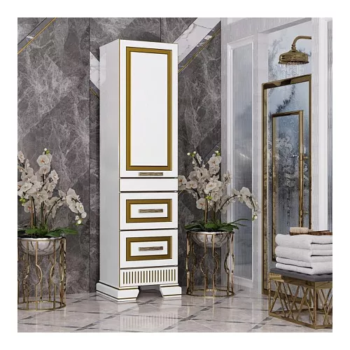 Пенал OPADIRIS Оникс левый/правый, Белый глянцевый с золотой патиной, Выбрать цвет: Белый/золото, Ориентация: Левая, изображение 2