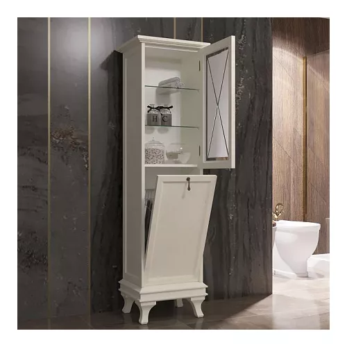 Пенал левый/правый с бельевой корзиной OPADIRIS Борджи слоновая кость, Выбрать цвет: Слоновая кость, Ориентация: Левая, изображение 3