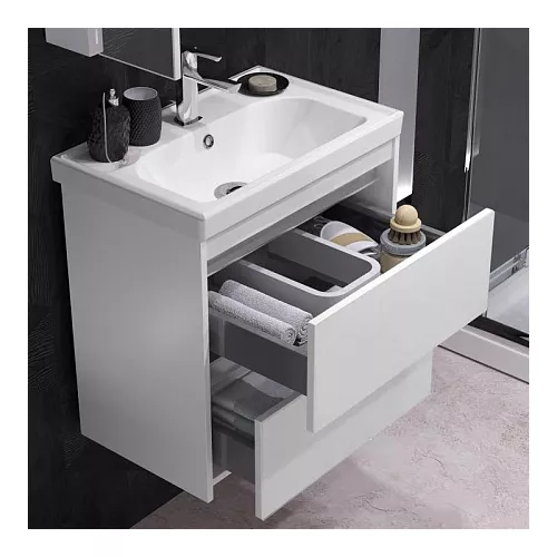 Тумба с раковиной  OPADIRIS Фреш, белый/белое стекло, Выбрать размер: 60, изображение 4