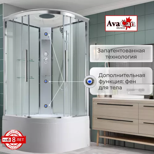 Душевая кабина AvaCan EM5080/5090/5010T прозрачное стекло, высокий поддон, Цвет стекла: прозрачное, Цвет профиля: Хром, Выбрать размер: 80х80, Внешний вид: без гидромассажа, Наличие крыши: есть, изображение 4
