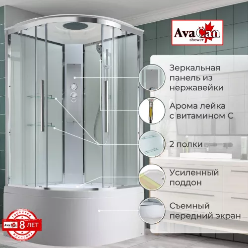 Душевая кабина AvaCan EM5080/5090/5010T прозрачное стекло, высокий поддон, Цвет стекла: прозрачное, Цвет профиля: Хром, Выбрать размер: 80х80, Внешний вид: без гидромассажа, Наличие крыши: есть, изображение 3