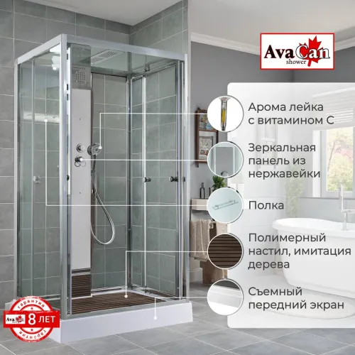 Душевая кабина AvaCan Z1910/Z1911/Z1912 прозрачное/низкий, Цвет стекла: прозрачное, Цвет профиля: Хром, Выбрать размер: 110х90, Внешний вид: без гидромассажа, Наличие крыши: есть, изображение 2