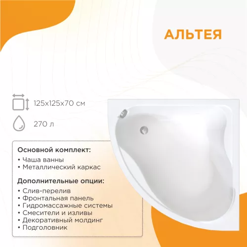 Ванна акриловая  Radomir Альтея 125х125 см