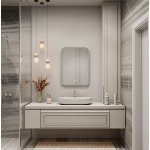 Зеркало ACWEN "Glamour Led" 80х90 часы+ подогрев, Тип: Сенсорное зеркало с подогревом и часами, изображение 3