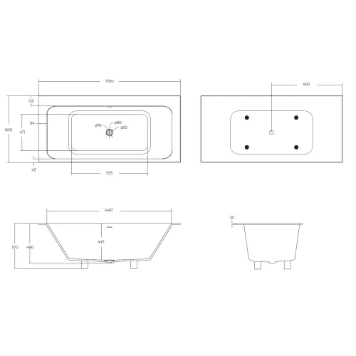 Ванна из искусственного камня Solid Surface CEZARES CZR-SLIDER-170-80-57-SSB, изображение 6