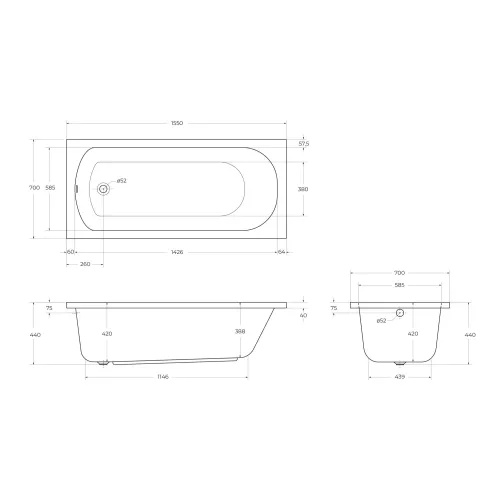 Акриловая ванна CEZARES ECO-W37, Выбрать размер: 155х70, изображение 10