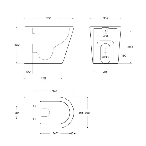 Унитаз приставной безободковый с сиденьем и смывом TORNADO BelBagno FLAY-TOR BB1003CB-TOR/SC, изображение 15
