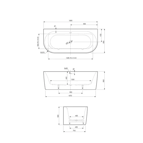 Акриловая ванна CEZARES METAURO-INT-Wall-180-80-60, Выбрать цвет: Белый, Выбрать размер: 180х80, изображение 3