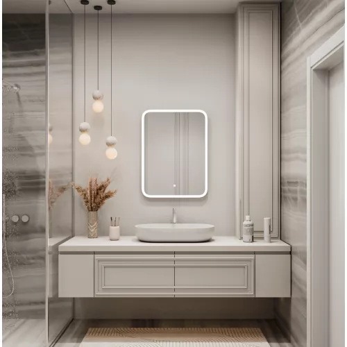 Зеркало ACWEN "Glamour Led" 80х90 часы, Тип: Сенсорное зеркало с часами, изображение 2