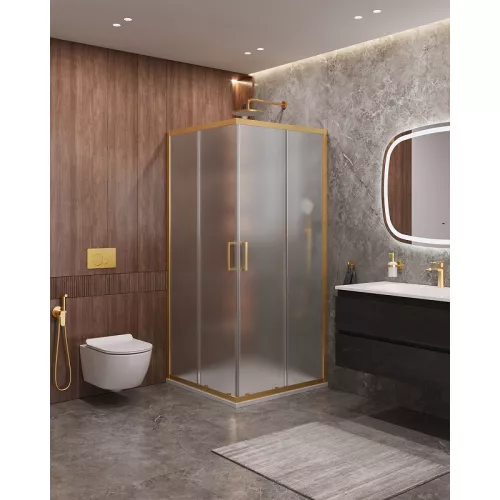 Душевой уголок Cezares Molveno 90x90 MOLVENO-A-2-90-P-BORO профиль Брашированное золото стекло рифленое, изображение 2