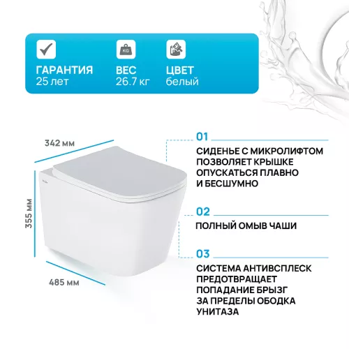 Унитаз подвесной IDDIS  BILRDSEi25, изображение 2