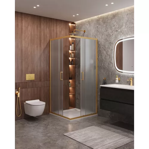 Душевой уголок Cezares Molveno 90x90 MOLVENO-A-2-90-P-BORO профиль Брашированное золото стекло рифленое, изображение 3