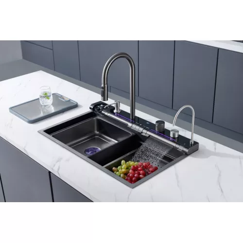 Многофункциональная мойка Ceruttispa GLORIA Pro nano black (серая) из нержавеющей стали, кухонная, изображение 3