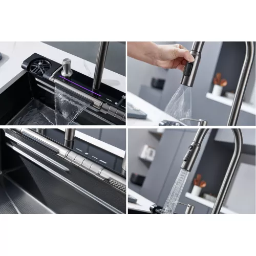 Многофункциональная мойка Ceruttispa GLORIA Pro nano black (серая) из нержавеющей стали, кухонная, изображение 4