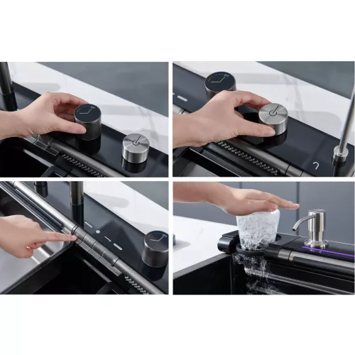 Многофункциональная мойка Ceruttispa GLORIA Pro nano black (серая) из нержавеющей стали, кухонная, изображение 5