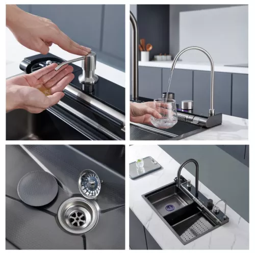 Многофункциональная мойка Ceruttispa GLORIA Pro nano black (серая) из нержавеющей стали, кухонная, изображение 6