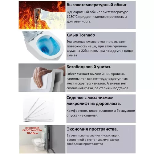 Унитаз  Ceruttispa LUIGI Aria CT11101 Tornado подвесной безободковый со смывом торнадо, изображение 8