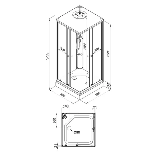 Душевая кабина  Triton ВЕЛЬВЕТ-К , А низкий поддон/матовое стекло, Цвет профиля: Белый, Тип поддона: Низкий, Выбрать размер: 80х80, изображение 18