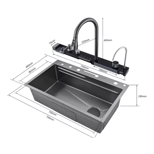 Многофункциональная мойка Ceruttispa GLORIA Pro nano black (серая) из нержавеющей стали, кухонная, изображение 8