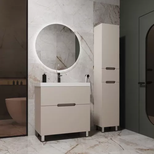 Тумба напольная Style line "Матис " с раковиной ASTI  (2 ящика), КРЕМ, ЭМАЛЬ, Выбрать цвет: Крем, Выбрать размер: 60, Внешний вид: с белой раковиной, изображение 5