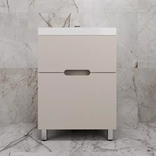 Тумба напольная Style line "Матис " с раковиной ASTI  (2 ящика), КРЕМ, ЭМАЛЬ, Выбрать цвет: Крем, Выбрать размер: 60, Внешний вид: с белой раковиной