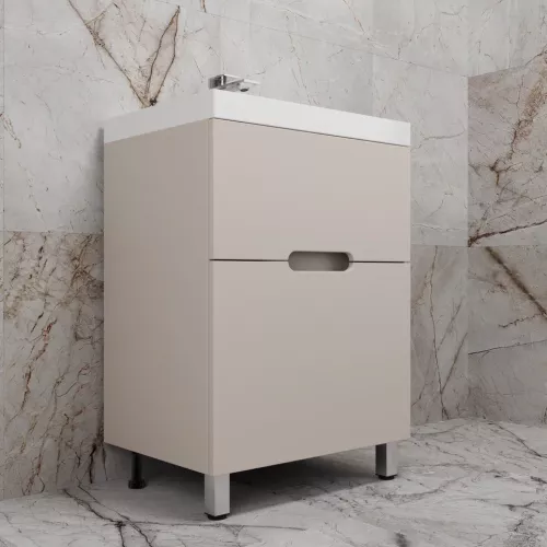 Тумба напольная Style line "Матис " с раковиной ASTI  (2 ящика), КРЕМ, ЭМАЛЬ, Выбрать цвет: Крем, Выбрать размер: 60, Внешний вид: с белой раковиной, изображение 2