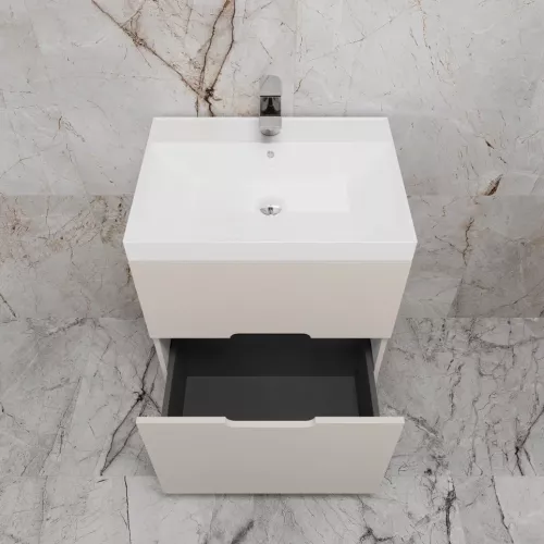 Тумба напольная Style line "Матис " с раковиной ASTI  (2 ящика), КРЕМ, ЭМАЛЬ, Выбрать цвет: Крем, Выбрать размер: 60, Внешний вид: с белой раковиной, изображение 4