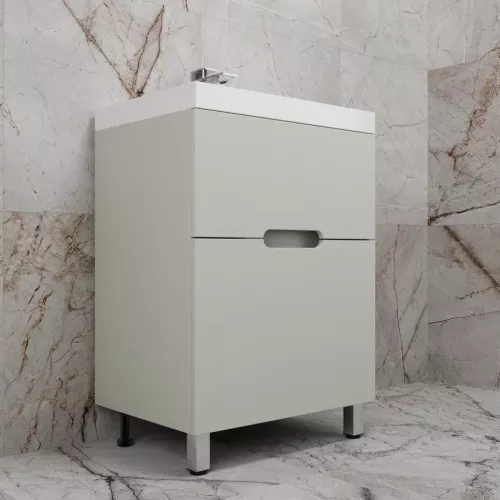 Тумба напольная Style line "Матис " с раковиной ASTI (2 ящика), ОЛИВА, ЭМАЛЬ, Выбрать цвет: Олива, Выбрать размер: 60, Внешний вид: с белой раковиной, изображение 2