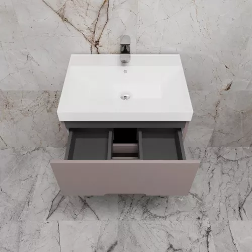 Тумба напольная Style line "Матис " с раковиной ASTI (2 ящика), ТАУП ТЁМНЫЙ, ЭМАЛЬ, Выбрать цвет: Тауп темный, Выбрать размер: 60, Внешний вид: с белой раковиной, изображение 3