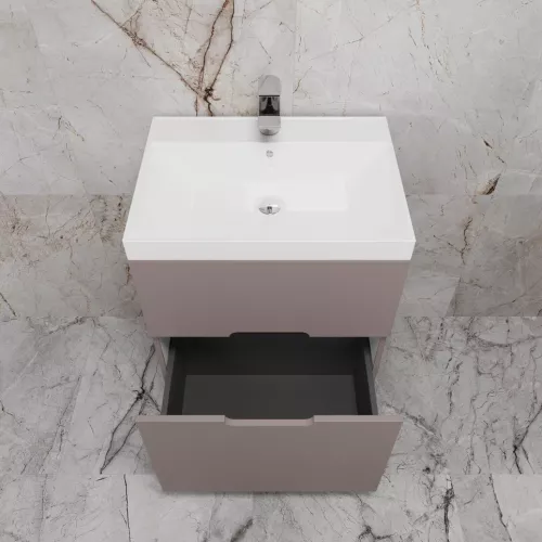 Тумба напольная Style line "Матис " с раковиной ASTI (2 ящика), ТАУП ТЁМНЫЙ, ЭМАЛЬ, Выбрать цвет: Тауп темный, Выбрать размер: 60, Внешний вид: с белой раковиной, изображение 4