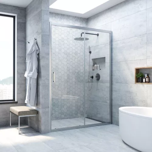 Душевая дверь в нишу Vegas Glass ZP NOVO 150 07 01 150 см, профиль матовый хром, стекло прозрачное, изображение 2