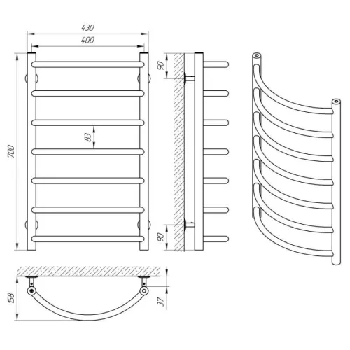 Полотенцесушитель водяной Laris Омега П7 400х700, изображение 3