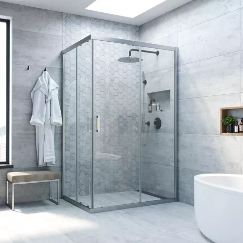 : Душевой уголок Vegas Glass ZA-F Novo 90*80 07 01 профиль матовый хром, стекло прозрачное 1 в магазине Акватория