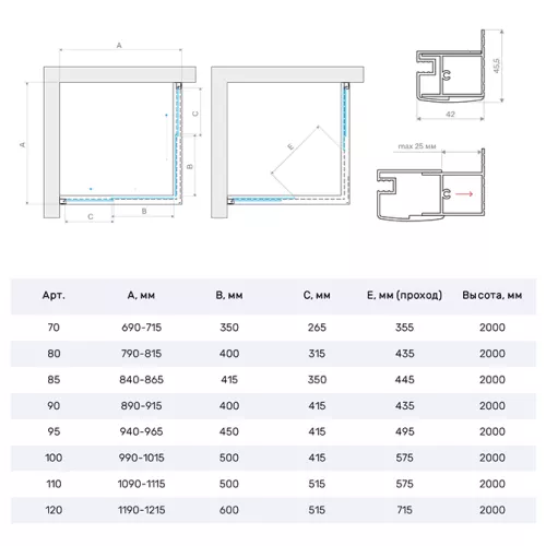 Душевой уголок Vegas Glass Za Novo ZA NOVO 90 02М 10 профиль черный матовый, стекло сатин матовое, изображение 4