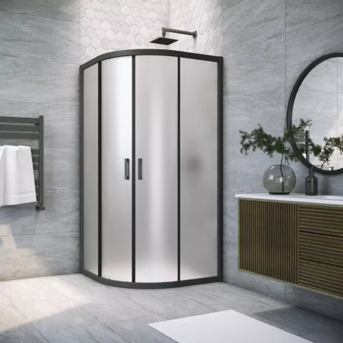 : Душевой уголок Vegas Glass ZS Novo h2000 90 02M 10 90x90 см, профиль черный матовый, стекло сатин 1 в магазине Акватория