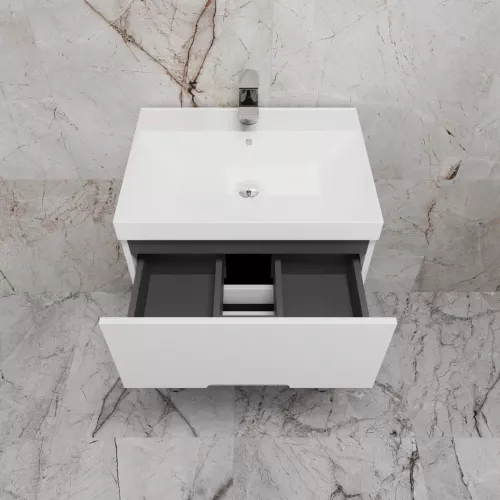Тумба напольная "Матис " с раковиной ASTI (2 ящика), Белый матовый, ЭМАЛЬ, Выбрать цвет: Белый, Выбрать размер: 60, Внешний вид: с белой раковиной, изображение 3