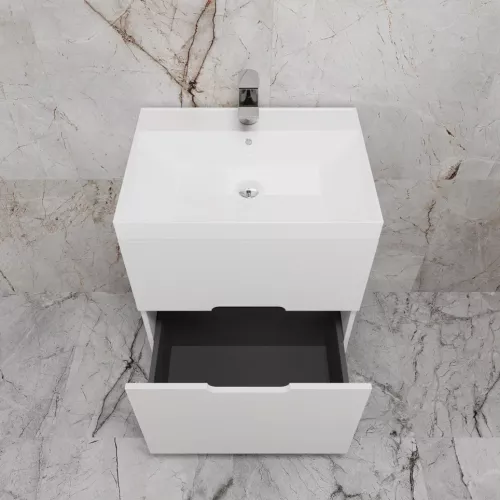 Тумба напольная "Матис " с раковиной ASTI (2 ящика), Белый матовый, ЭМАЛЬ, Выбрать цвет: Белый, Выбрать размер: 60, Внешний вид: с белой раковиной, изображение 4