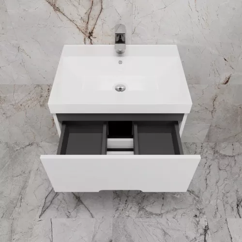 Тумба подвесная "Матис" с раковиной ASTI (2 ящика), Белый матовый, ЭМАЛЬ, Выбрать цвет: Белый, Выбрать размер: 60, Внешний вид: с белой раковиной, изображение 3