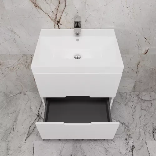 Тумба подвесная "Матис" с раковиной ASTI (2 ящика), Белый матовый, ЭМАЛЬ, Выбрать цвет: Белый, Выбрать размер: 60, Внешний вид: с белой раковиной, изображение 4