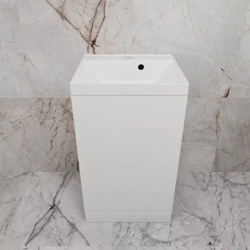 Тумба напольная "МОНО 50" с раковиной ASTI 50, белый глянец, Выбрать цвет: Белый глянец, Внешний вид: с белой раковиной, изображение 3