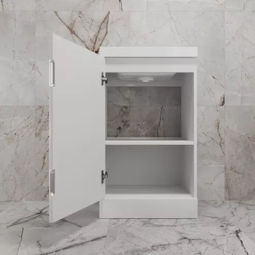 Тумба напольная "МОНО 50" с раковиной ASTI 50, белый софт, Выбрать цвет: Белый софт, Внешний вид: с белой раковиной, изображение 4