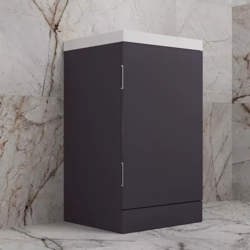 Тумба напольная "МОНО 50" с раковиной ASTI 50, графит нубук, Выбрать цвет: Графит Нубук, Внешний вид: с белой раковиной, изображение 2