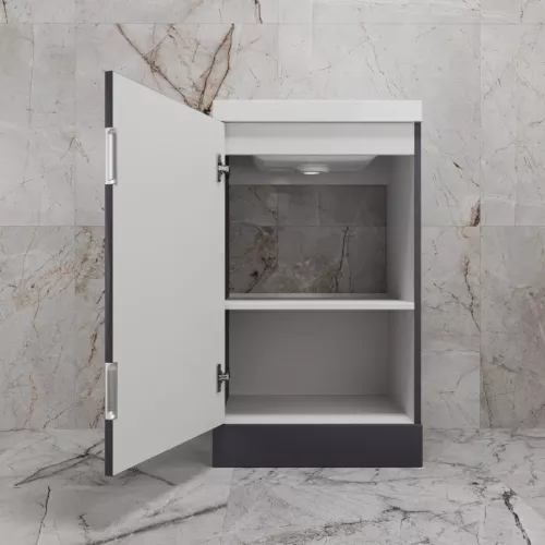 Тумба напольная "МОНО 50" с раковиной ASTI 50, графит нубук, Выбрать цвет: Графит Нубук, Внешний вид: с белой раковиной, изображение 4