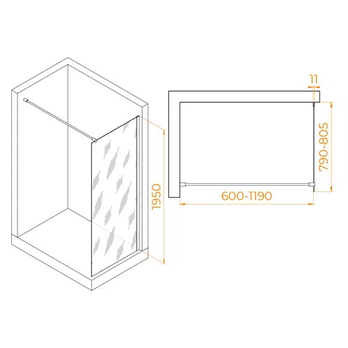 Перегородка для душа RGW WA-002, Цвет стекла: прозрачное, Цвет профиля: Хром, Выбрать размер: 80, изображение 3