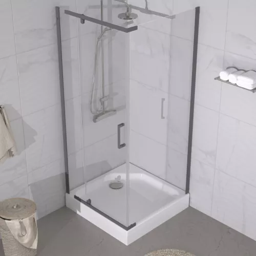 Душевое ограждение  Triton "ТЕРРА-ГРАФИТ" (низкий поддон) 90х90 квадрат, Цвет профиля: Серый, изображение 2