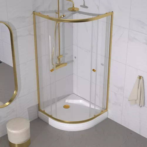 Душевое ограждение  Triton «АЛЬФА-ГОЛД» (низкий поддон), Цвет профиля: Золото, Тип поддона: Низкий, Выбрать размер: 90х90, изображение 2