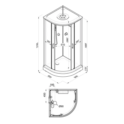 Душевая кабина Triton ПРАЙМ-БЛЭК 90*90 А  стекло прозрачное, Цвет профиля: Черный, изображение 26