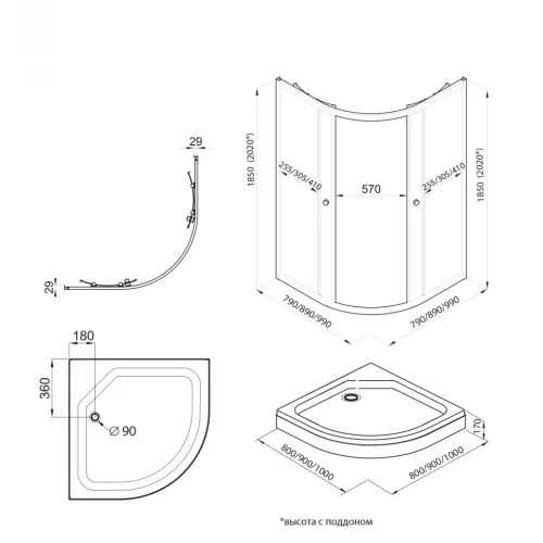 Душевое ограждение  Triton «АЛЬФА-ГОЛД» (низкий поддон), Цвет профиля: Золото, Тип поддона: Низкий, Выбрать размер: 90х90, изображение 11