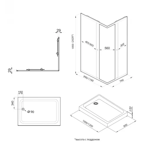 Душевое ограждение Triton "ВЕНТА-ГОЛД" 120х80  низкий поддон, Цвет профиля: Золото, Выбрать размер: 120х80, изображение 11