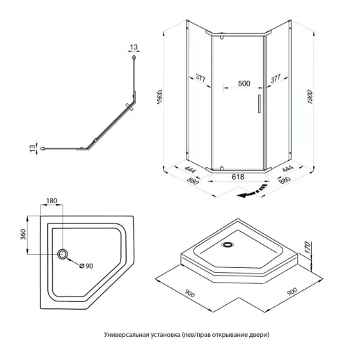 Душевое ограждение  Triton "ДЕКА-ГРАФИТ", Цвет профиля: Серый, Тип поддона: Низкий, Выбрать размер: 90х90, изображение 12